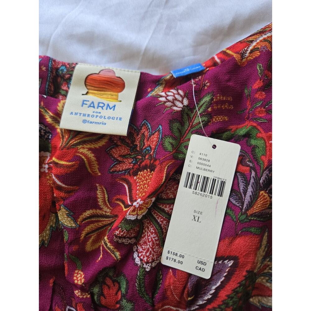 Farm Rio Anthroplogie Meg Smocked Cami Top XL Floral Maroon Beaded Boho Summer - Picture 3 of 7